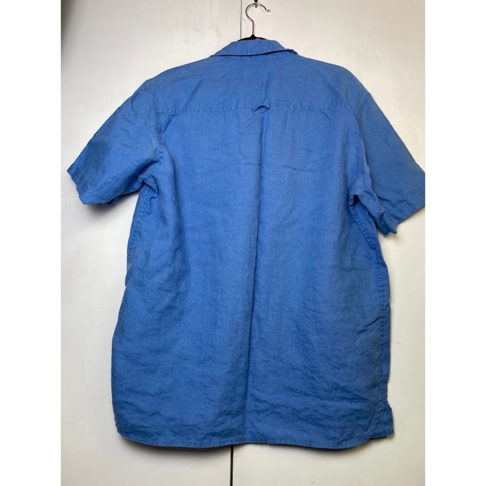 Axist‎ Men's 100% Linen Button Up Shirt Blue Solid Short Sleeve Business Casual - Picture 5 of 11